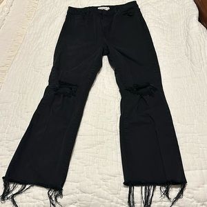Carly Jean LA black cropped boot cut jeans. Distressed. High rise. Size 9.